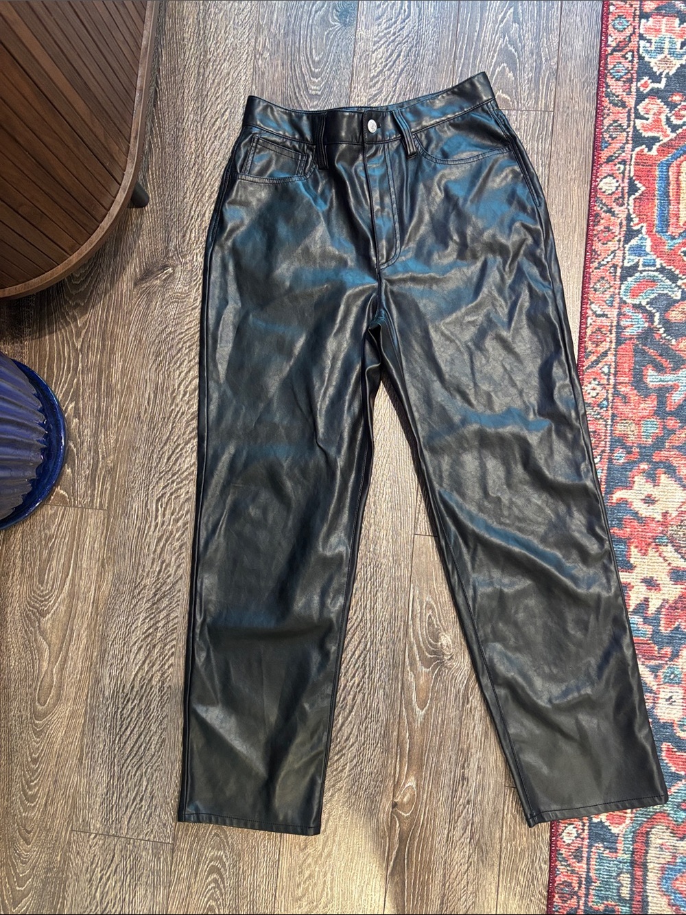 Madewell Black Faux Leather Straight Leg Pants